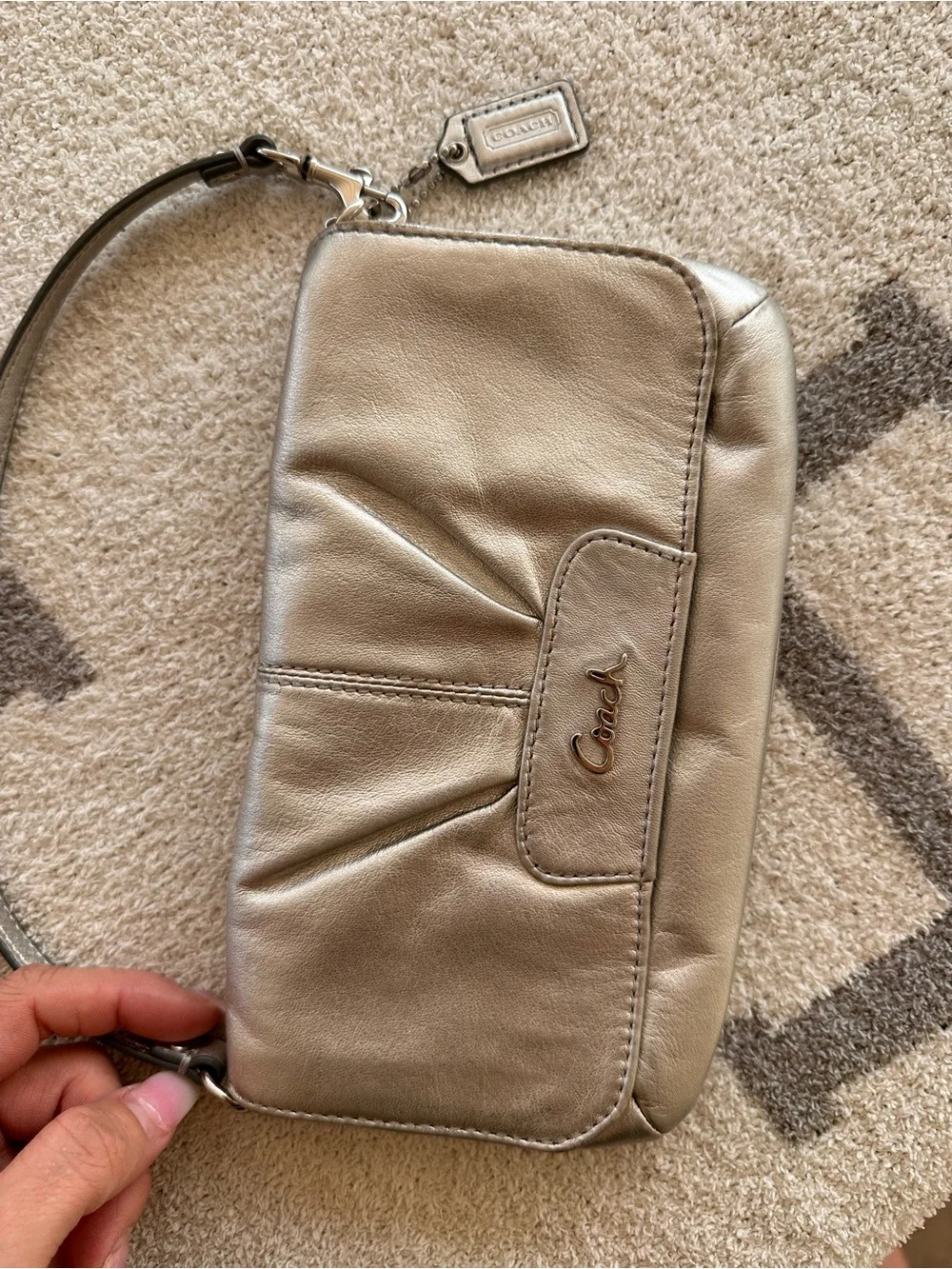 Coach Metallic Taupe Leather Wristlet
